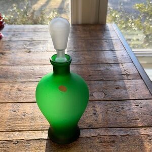 Vintage Empoli Satin Green Glass Frosted Decanter w/Stopper/Genie Bottle-SI.AN
